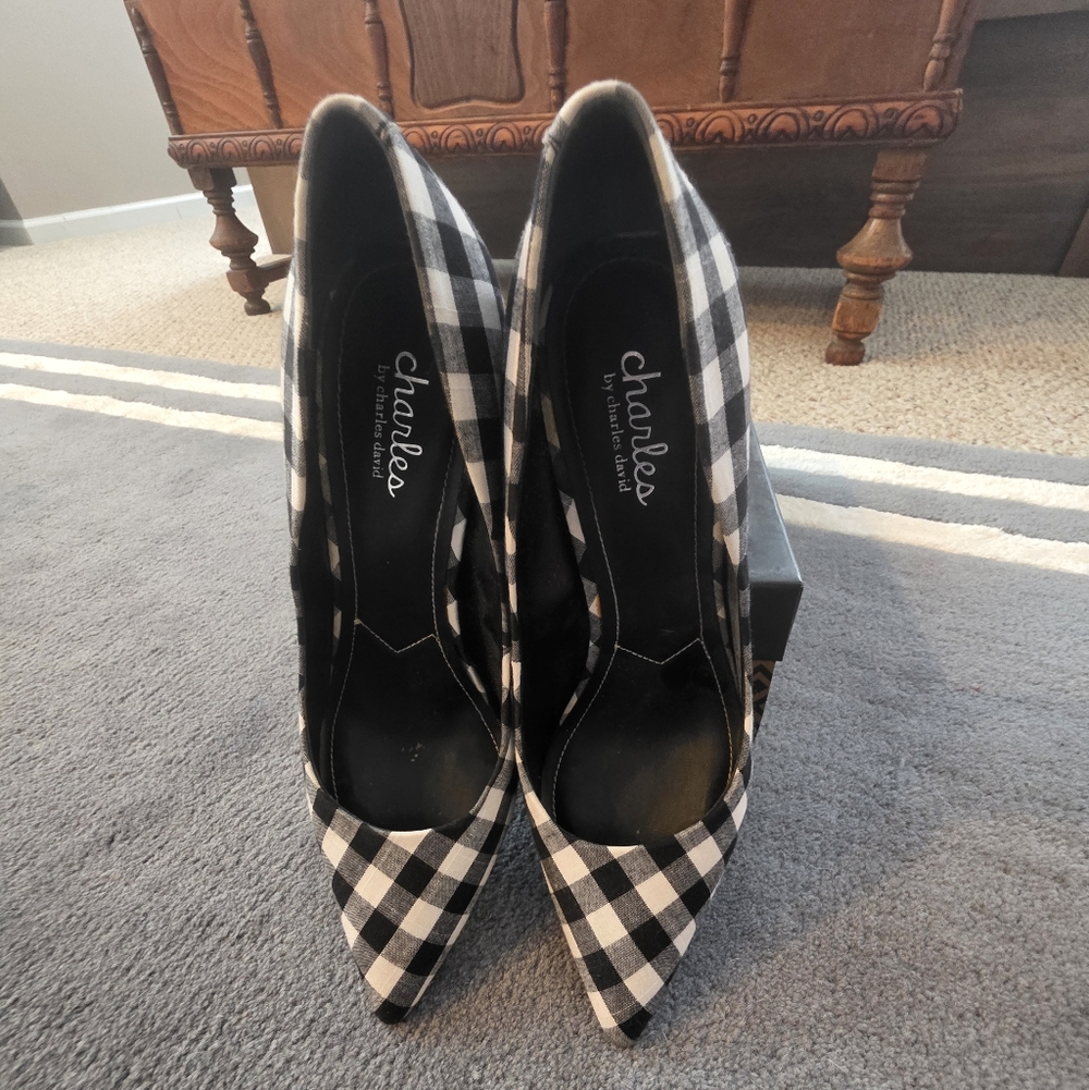 Charles by Charles David Gingham Black and White Heels - Sz 10
